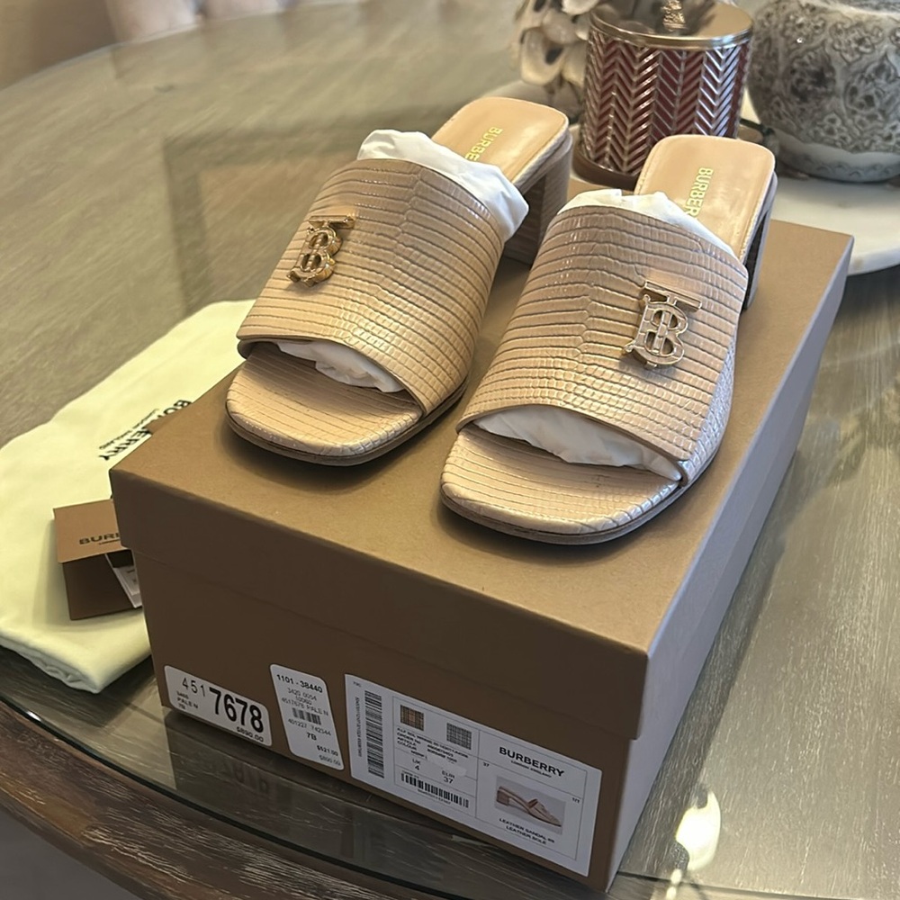 Burberry Winnie embossed TB monogram slides. Worn once in excellent condition.